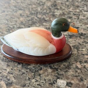 Fenton Marilyn Wagner Glass Duck Figurine in Green, Red and Orange
